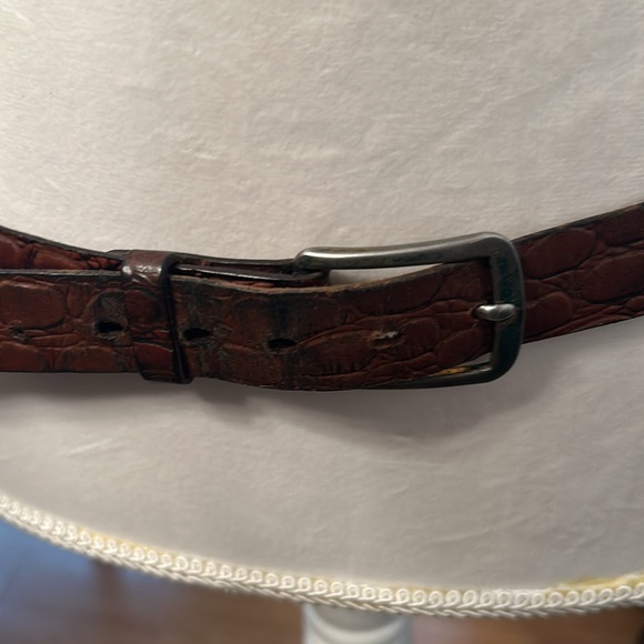 Vintage Crocodile Look Cowhide Leather Made in Paris Belt With Brass Buckle - Picture 2 of 9